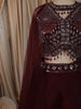 Deep Wine Sequins and Beads Embroidered Design Net Lehenga With Cape Dupatta