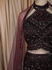Deep Wine Sequins and Beads Embroidered Design Net Lehenga With Cape Dupatta