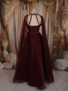 Deep Wine Sequins and Beads Embroidered Design Net Lehenga With Cape Dupatta