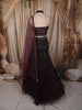 Deep Wine Sequins and Beads Embroidered Design Net Lehenga With Cape Dupatta