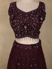 Deep Wine Sequins and Beads Embroidered Design Net Lehenga With Net Dupatta