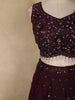 Deep Wine Sequins and Beads Embroidered Design Net Lehenga With Net Dupatta