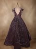 Deep Wine Purple Sequins and Beads Embroidered Design Organza Party Wear Gown