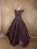 Deep Wine Purple Sequins and Beads Embroidered Design Organza Party Wear Gown