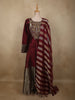 Deep Wine Sequins and Zardozi Embroidered Design Silk Anarkali Gown with Striped Dupatta
