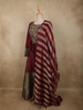 Deep Wine Sequins and Zardozi Embroidered Design Silk Anarkali Gown with Striped Dupatta