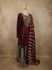 Deep Wine Sequins and Zardozi Embroidered Design Silk Anarkali Gown with Striped Dupatta