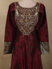 Deep Wine Sequins and Zardozi Embroidered Design Silk Anarkali Gown with Striped Dupatta