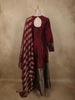 Deep Wine Sequins and Zardozi Embroidered Design Silk Anarkali Gown with Striped Dupatta