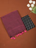 Deep Wine Solid Design Cotton Casual Wear Saree with Kalamkari Blouse