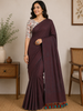 Deep Wine Solid Design Cotton Casual Wear Saree with Kalamkari Blouse