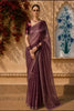 Deep Wine Striped Zari Woven Design Pure Organza Saree with Designer Border