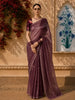 Deep Wine Striped Zari Woven Design Pure Organza Saree with Designer Border