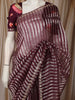 Deep Wine Striped Zari Woven Design Pure Organza Saree with Designer Border