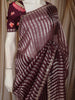 Deep Wine Striped Zari Woven Design Pure Organza Saree with Designer Border