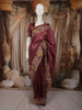Deep Wine Striped Zari  Woven Design Pure Tissue Fancy Saree with Lace Border