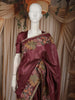 Deep Wine Striped Zari  Woven Design Pure Tissue Fancy Saree with Lace Border