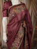 Deep Wine Striped Zari  Woven Design Pure Tissue Fancy Saree with Lace Border