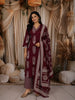 Deep Wine Traditional Motif Printed Design Cotton Straight Cut Salwar Suit with Matching Dupatta