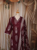 Deep Wine Traditional Motif Printed Design Cotton Straight Cut Salwar Suit with Matching Dupatta