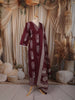 Deep Wine Traditional Motif Printed Design Cotton Straight Cut Salwar Suit with Matching Dupatta