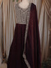 Deep Wine Zari Embroidered Design Georgette Gown with Dupatta