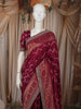 Deep Wine Zig Zag Vine Zari Woven Design Pure Banarasi Silk Saree with Sequins Border