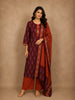 Deep Berry Wine Ikat Printed Design Cotton Salwar Suit with Dupatta