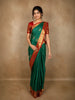 Deep Bottle Green Floral Butta Zari Woven Design Pure Kanchipuram Silk Saree with Contrast Zari Border
