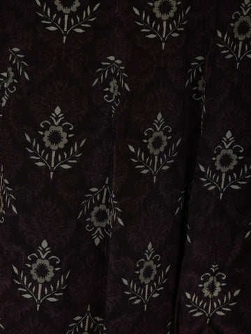 Deep Brown Floral Printed Semi Silk Salwar Suit - Diadem