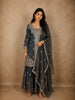 Deep Charcoal Grey Floral Zari Embroidered Design Organza Palazzo Suit with Dupatta