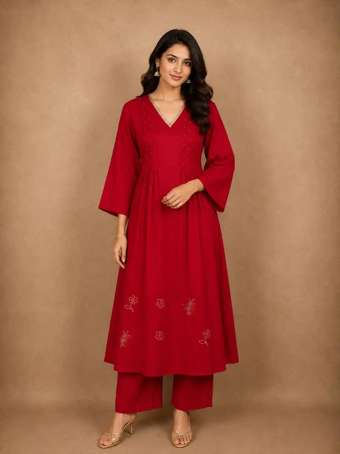 Deep Crimson Red Solid Woven Design Cotton Co-ord Set