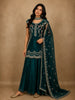 Deep Emerald Teal Green Floral Sequins and Beads Embroidered Design Organza Palazzo Suit with Dupatta