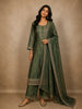 Deep Forest Green Floral Butta Design Silk Anarkali Salwar Suit