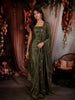 Deep Forest Green Floral Zari Embroidered Design Tissue Unstitched Salwar Material with Dupatta