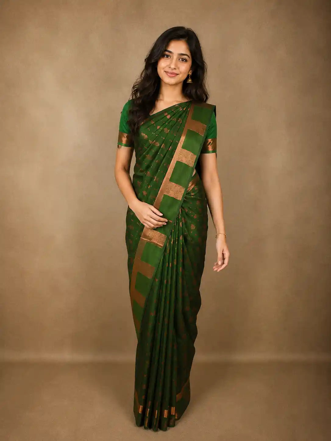 Deep Forest Green Striped Zari Woven Design Pure Kanchipuram Silk Saree with Zari Border