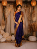 Deep Indigo Blue Butta Butta Woven Design Pure Kanchipuram Silk Saree with Contrast Border
