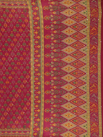 Deep Magenta Floral Designed Chanderi Cotton Saree - Diadem