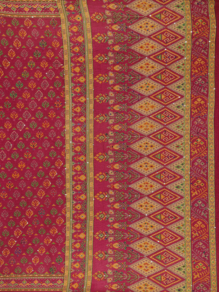Deep Magenta Floral Designed Chanderi Cotton Saree - Diadem