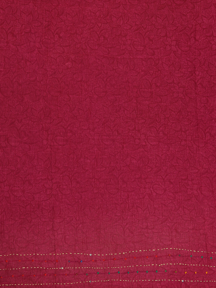 Deep Magenta Floral Designed Chanderi Cotton Saree - Diadem