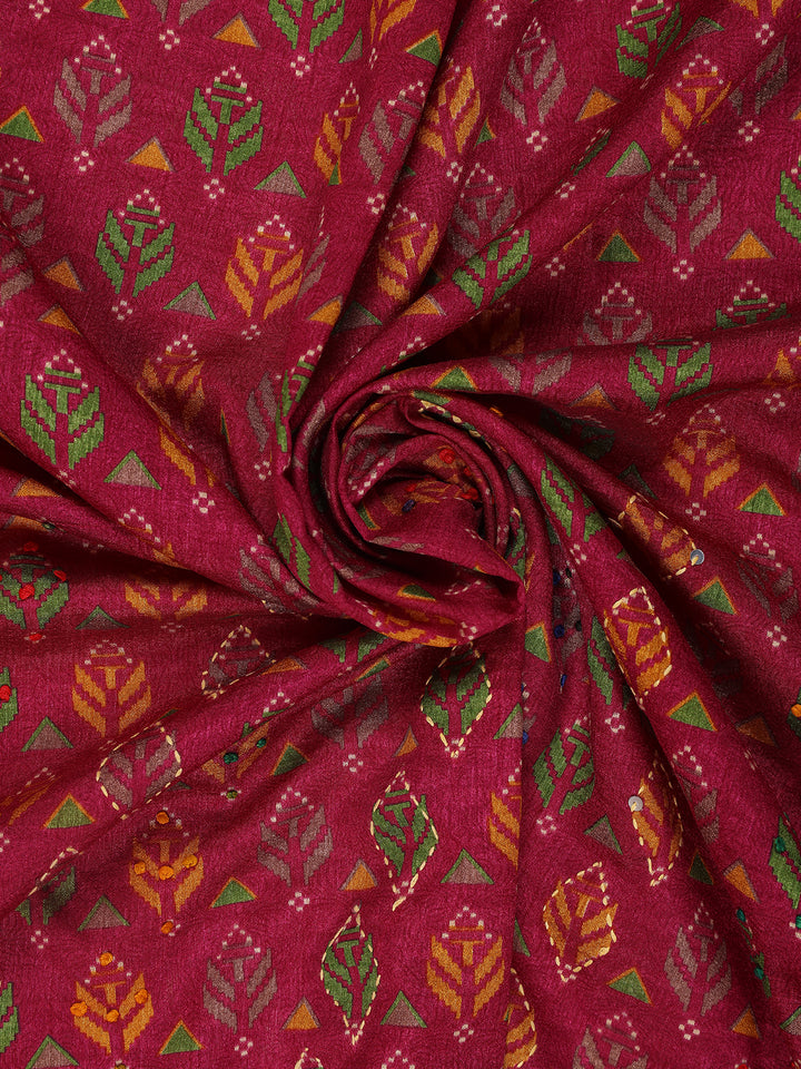 Deep Magenta Floral Designed Chanderi Cotton Saree - Diadem