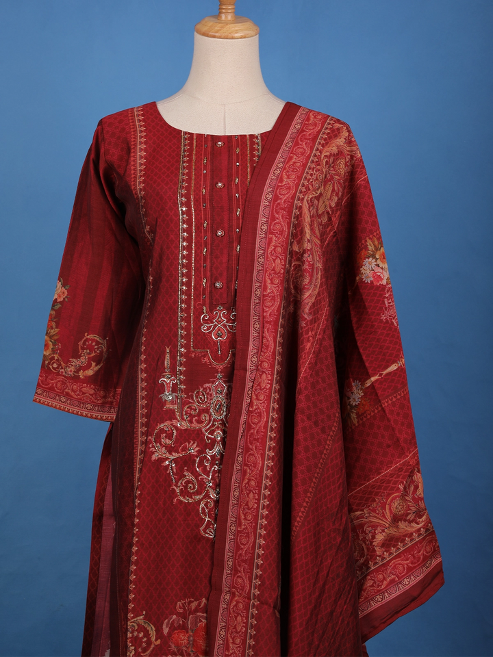 Deep Maroon Floral Printed Rayon Salwar Suit - Diadem
