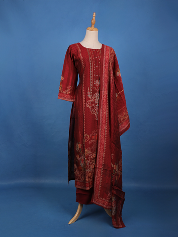 Deep Maroon Floral Printed Rayon Salwar Suit - Diadem