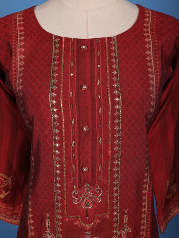 Deep Maroon Floral Printed Rayon Salwar Suit - Diadem