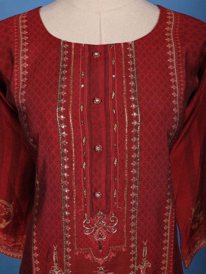 Deep Maroon Floral Printed Rayon Salwar Suit - Diadem