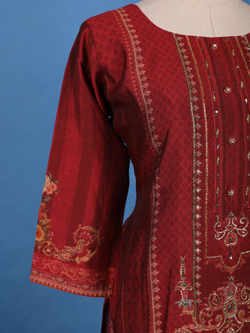 Deep Maroon Floral Printed Rayon Salwar Suit - Diadem