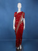 Deep Maroon Floral Embroidered Chiffon Saree - Diadem