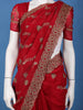 Deep Maroon Floral Embroidered Chiffon Saree - Diadem