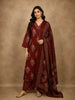Deep Maroon Floral Printed Design Cotton Salwar Suit with Dupatta