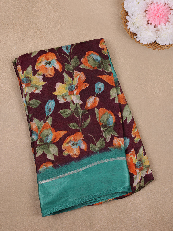 Deep Maroon Floral Prints Fancy Georgette Saree - Diadem